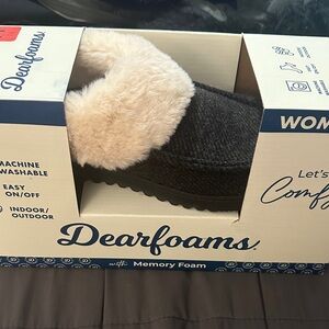 Dearfoams Women's Dark Gray Slippers with Cream Fur size M
